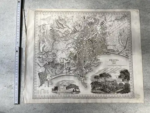 Stahlstich Stadtkarte von Neapel (Napoli) aus Meyer's Handatlas 1845 (Original)  35 x 40 cm