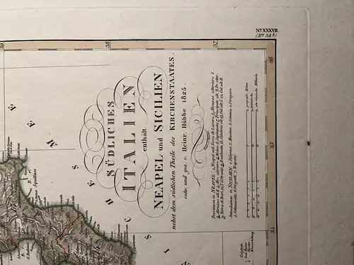 Original Kupferstich - 1825 - Stielers Handatlas Karte 34b - Südliches Italien mit Neapel, Sizilien und Malta (43cm x 32cm)