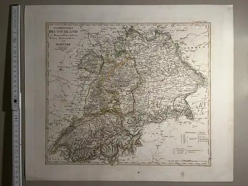 Original Kupferstich - 1835 - Stielers Handatlas Karte 24 - Südwestliches Deutschland, Schweiz, Bayern, Würtemberg, Baden, Hohenzollern (43cm x 32cm)