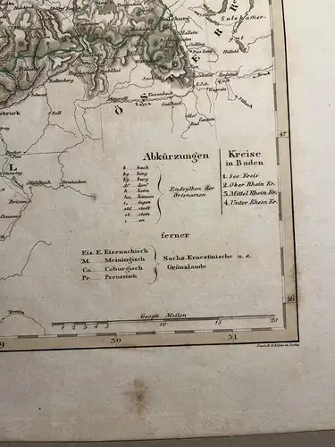 Original Kupferstich - 1835 - Stielers Handatlas Karte 24 - Südwestliches Deutschland, Schweiz, Bayern, Würtemberg, Baden, Hohenzollern (43cm x 32cm)