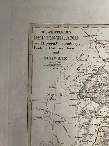 Original Kupferstich - 1835 - Stielers Handatlas Karte 24 - Südwestliches Deutschland, Schweiz, Bayern, Würtemberg, Baden, Hohenzollern (43cm x 32cm)