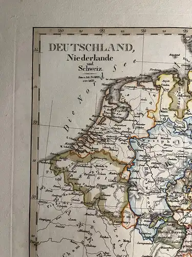 Original Kupferstich - 1837 - Stielers Handatlas Karte 19 - Deutschland, Niederlande und Schweiz (43cm x 32cm)