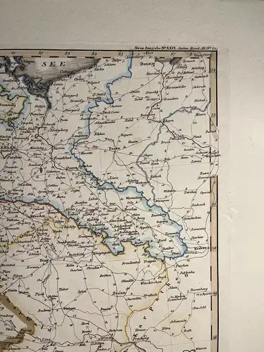 Original Kupferstich - 1835 - Stielers Handatlas Karte 20 - Deutschland und anliegende Länder zur Übersicht d. Hauptstr. und Entfernungen (43cm x 32cm)