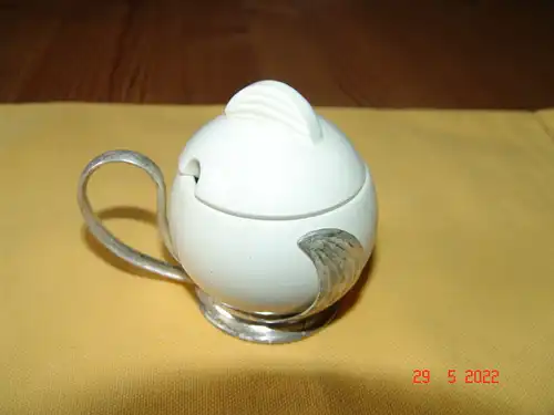 Senftopf Blatthalter versilbert WMF Wächtersbach Straußenmarke