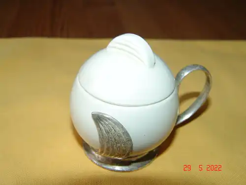 Senftopf Blatthalter versilbert WMF Wächtersbach Straußenmarke