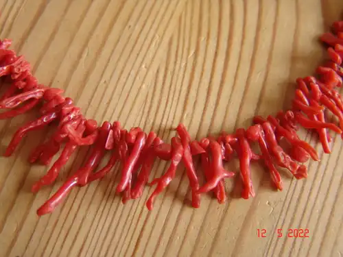  Rote Korallenkette Kollier Stabkoralle Astkoralle - Antik - 46 cm