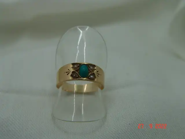 Antiker Freundschaftsring Türkis Perlen 14 Karat Rotgold- Gr.54 0