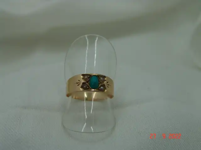 Antiker Freundschaftsring Türkis Perlen 14 Karat Rotgold- Gr.54 1