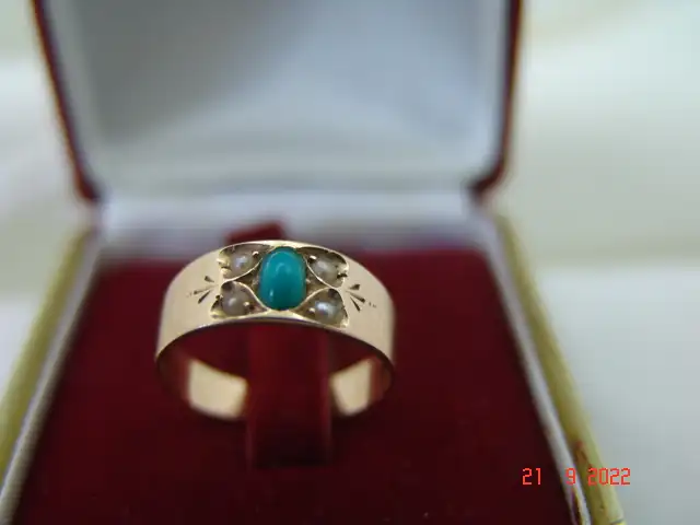 Antiker Freundschaftsring Türkis Perlen 14 Karat Rotgold- Gr.54 3