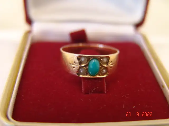 Antiker Freundschaftsring Türkis Perlen 14 Karat Rotgold- Gr.54 4
