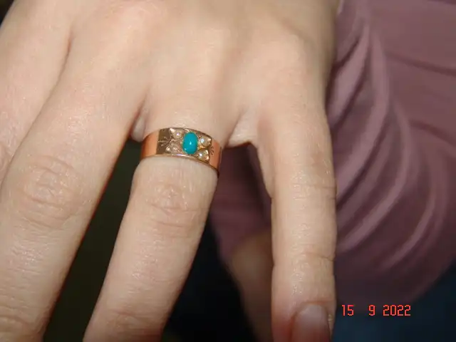 Antiker Freundschaftsring Türkis Perlen 14 Karat Rotgold- Gr.54 5