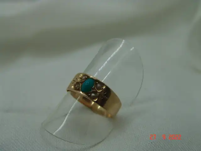 Antiker Freundschaftsring Türkis Perlen 14 Karat Rotgold- Gr.54 6