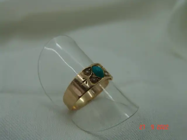 Antiker Freundschaftsring Türkis Perlen 14 Karat Rotgold- Gr.54 7