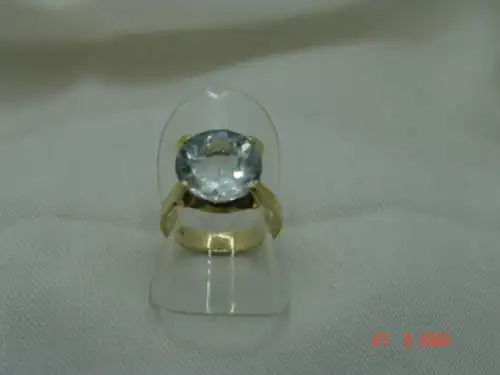 Wasserblauer Aquamarin-Ring Solitär 14 Karat / 585er Gold - Gr.53