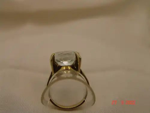 Wasserblauer Aquamarin-Ring Solitär 14 Karat / 585er Gold - Gr.53