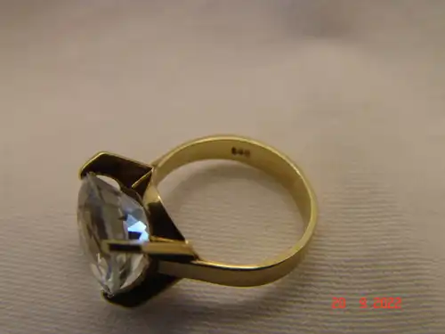 Wasserblauer Aquamarin-Ring Solitär 14 Karat / 585er Gold - Gr.53