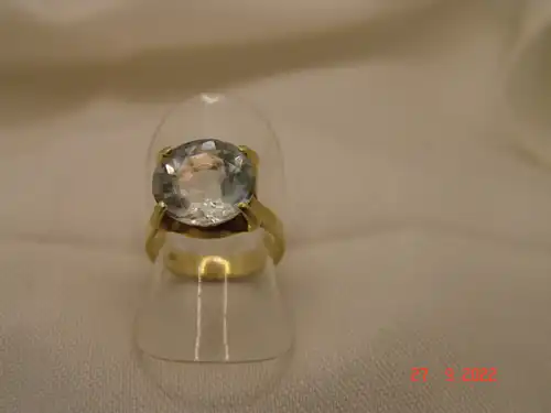 Wasserblauer Aquamarin-Ring Solitär 14 Karat / 585er Gold - Gr.53