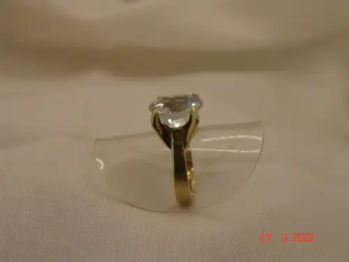 Wasserblauer Aquamarin-Ring Solitär 14 Karat / 585er Gold - Gr.53