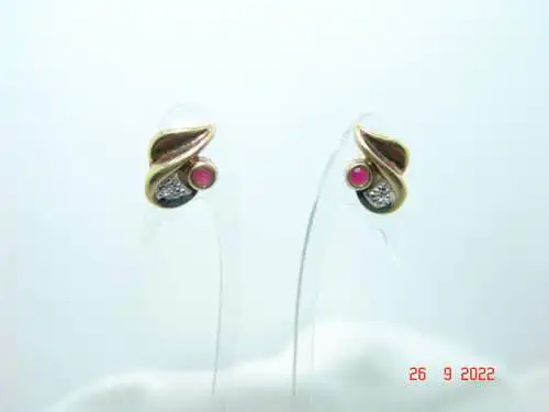 Ohrstecker 585er / 14 K Gold Bicolor Diamantsplitter Rubin