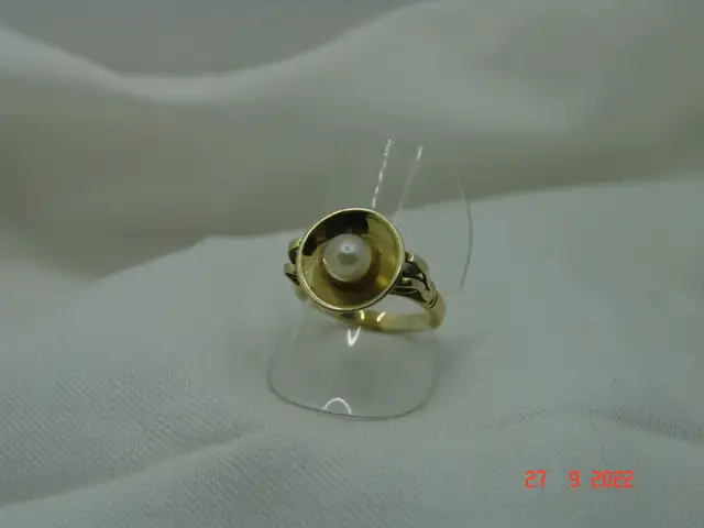 Art Deco Goldring Ring Perle 14 K / 585er Gelbgold Gr.58 0