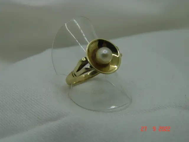 Art Deco Goldring Ring Perle 14 K / 585er Gelbgold Gr.58 1