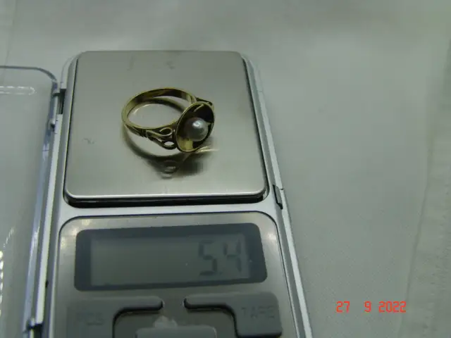 Art Deco Goldring Ring Perle 14 K / 585er Gelbgold Gr.58 11