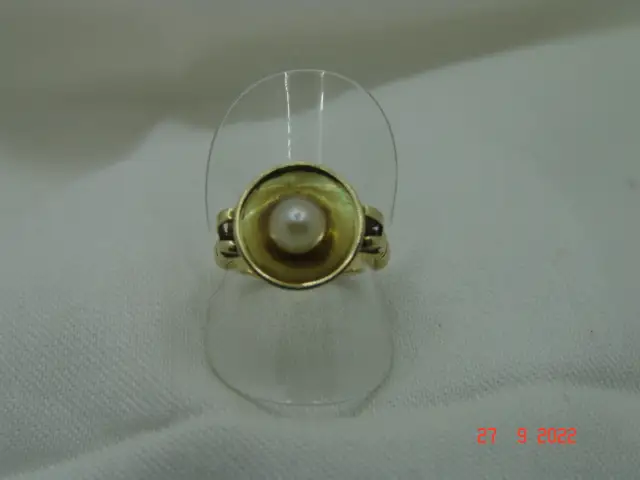 Art Deco Goldring Ring Perle 14 K / 585er Gelbgold Gr.58 2