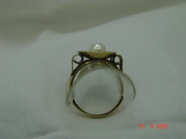 Art Deco Goldring Ring Perle 14 K / 585er Gelbgold Gr.58 5