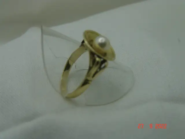 Art Deco Goldring Ring Perle 14 K / 585er Gelbgold Gr.58 7