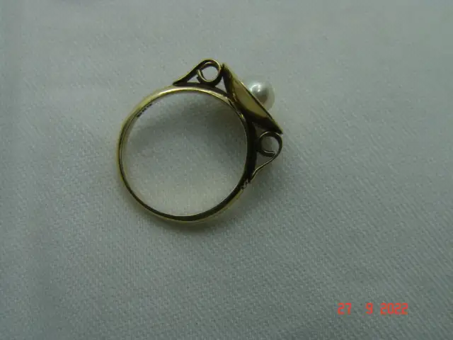 Art Deco Goldring Ring Perle 14 K / 585er Gelbgold Gr.58 9