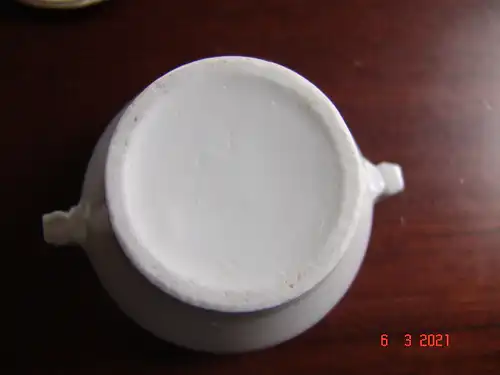 Puppengeschirr Terrine Zuckerdose Deckel Porzellan Goldrand -1910