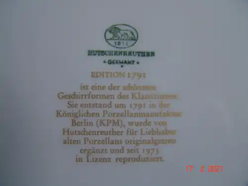 Hutschenreuther Edition 1791 Speiseteller grüner Rand - Ø 25 cm
