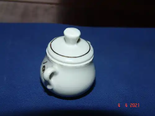 Puppengeschirr Terrine Zuckerdose Porzellan weiß - Golddekor