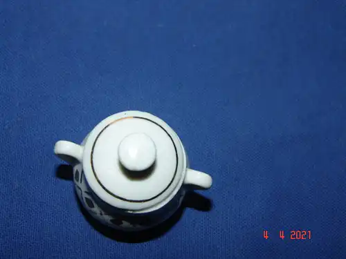 Puppengeschirr Terrine Zuckerdose Porzellan weiß - Golddekor