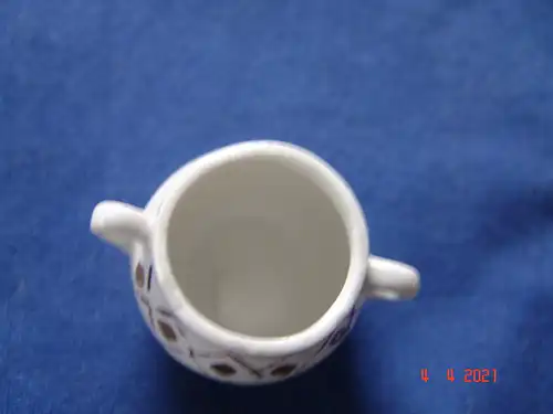 Puppengeschirr Terrine Zuckerdose Porzellan weiß - Golddekor