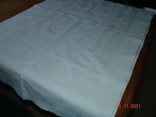 Jugendstil Damast Leinen Tischdecke Tafeltuch weiß 127 x 148