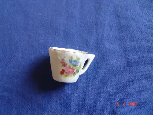 Puppengeschirr Tasse Untere Sammeltasse Porzellan Blüten Goldrand