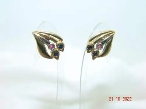 Ohrstecker 585er / 14 K Gold Bicolor Saphire Rubine