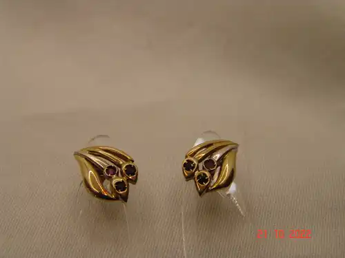 Ohrstecker 585er / 14 K Gold Bicolor Saphire Rubine