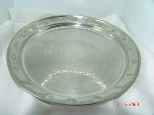 Antiker Teller Tablett Metall silberfarben rund Art Déco - Ø 24