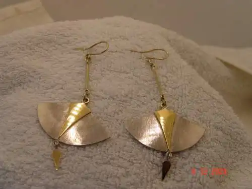Designer Ohrhänger Ohrringe 925er Silber Akzente in 585er Gold - Unikat
