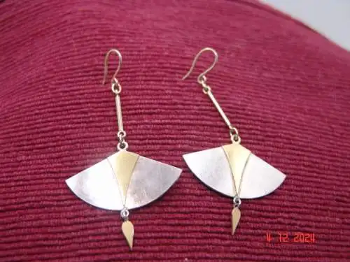 Designer Ohrhänger Ohrringe 925er Silber Akzente in 585er Gold - Unikat