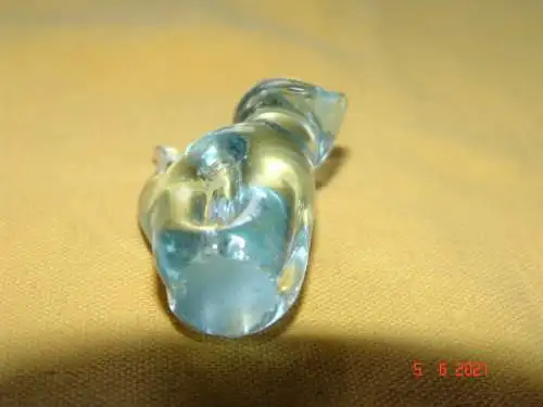 Miniatur Katze Glas massiv - hellblau transparent