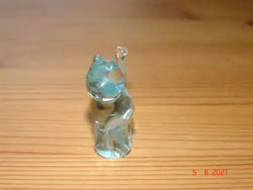 Miniatur Katze Glas massiv - hellblau transparent