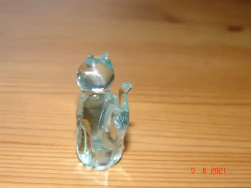 Miniatur Katze Glas massiv - hellblau transparent