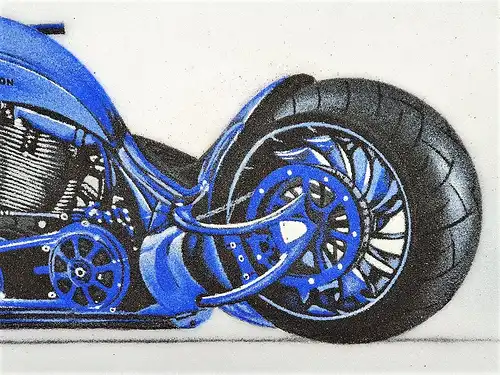 Gemälde einer Harley Davidson Blue Edition aus tausenden Edelsteinen in mühevoller Handarbeit geschaffen-ein Unikat