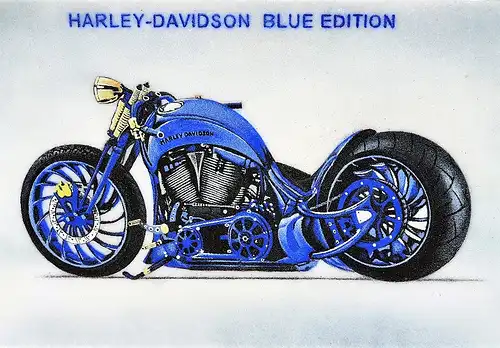 Gemälde einer Harley Davidson Blue Edition aus tausenden Edelsteinen in mühevoller Handarbeit geschaffen-ein Unikat