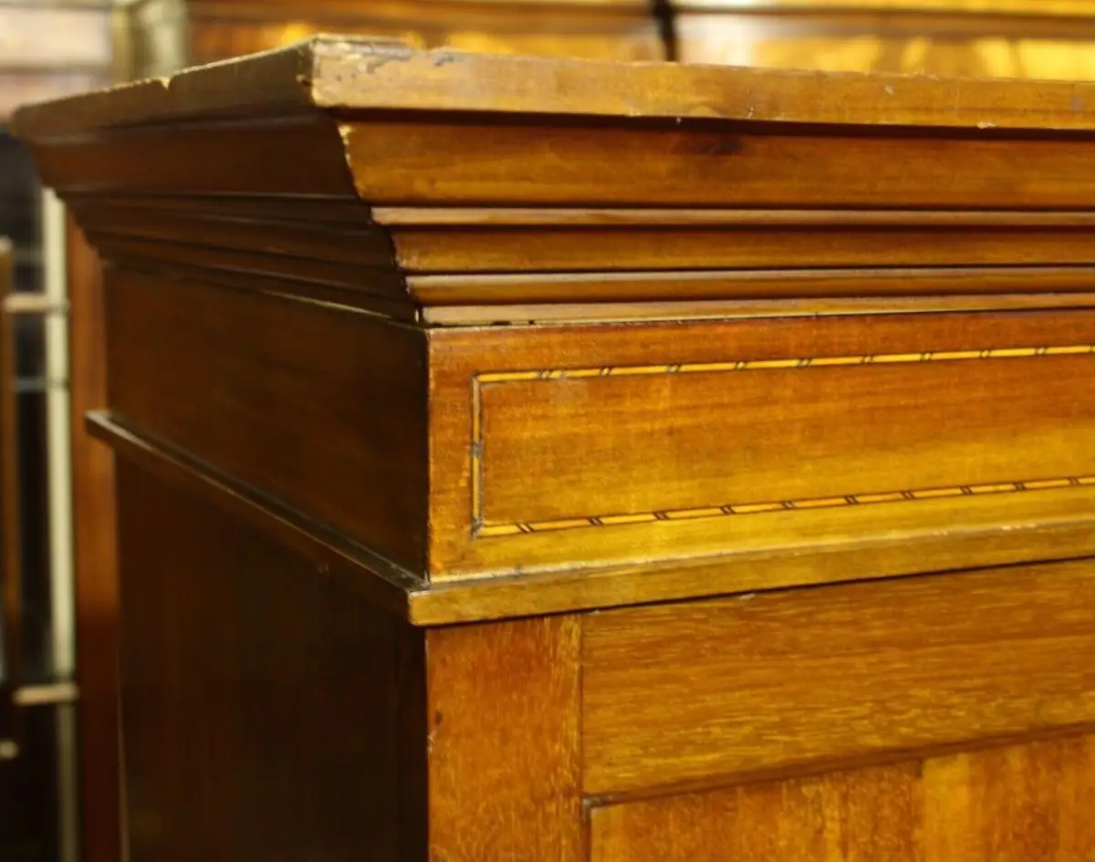 Englische Möbel Antik Schrank Dielenschrank Mahagoni Intarsie Spiegel Schubfach 3