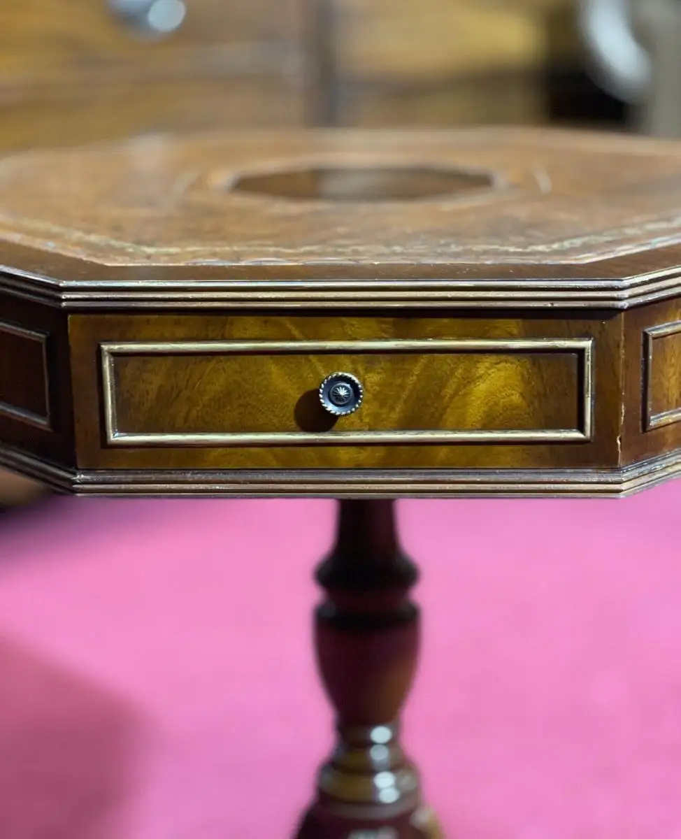 Englische Möbel Regency Tisch Trommeltisch Beistelltisch Mahagoni Antik Leder UK 3
