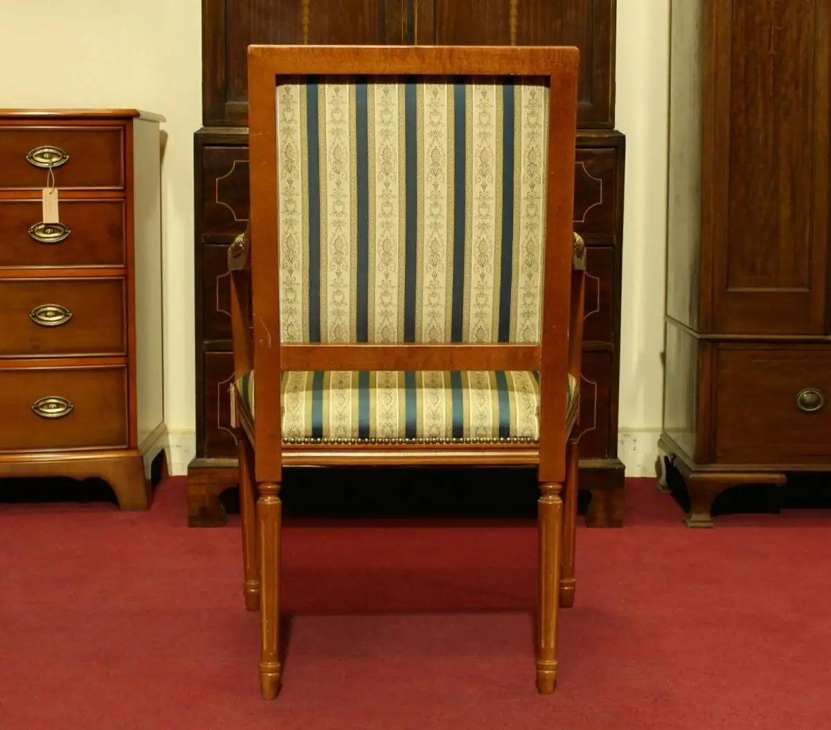 Englische Möbel Antik Stuhl mit Armlehne Eibe Biedermeier Streifen Homeoffice 2